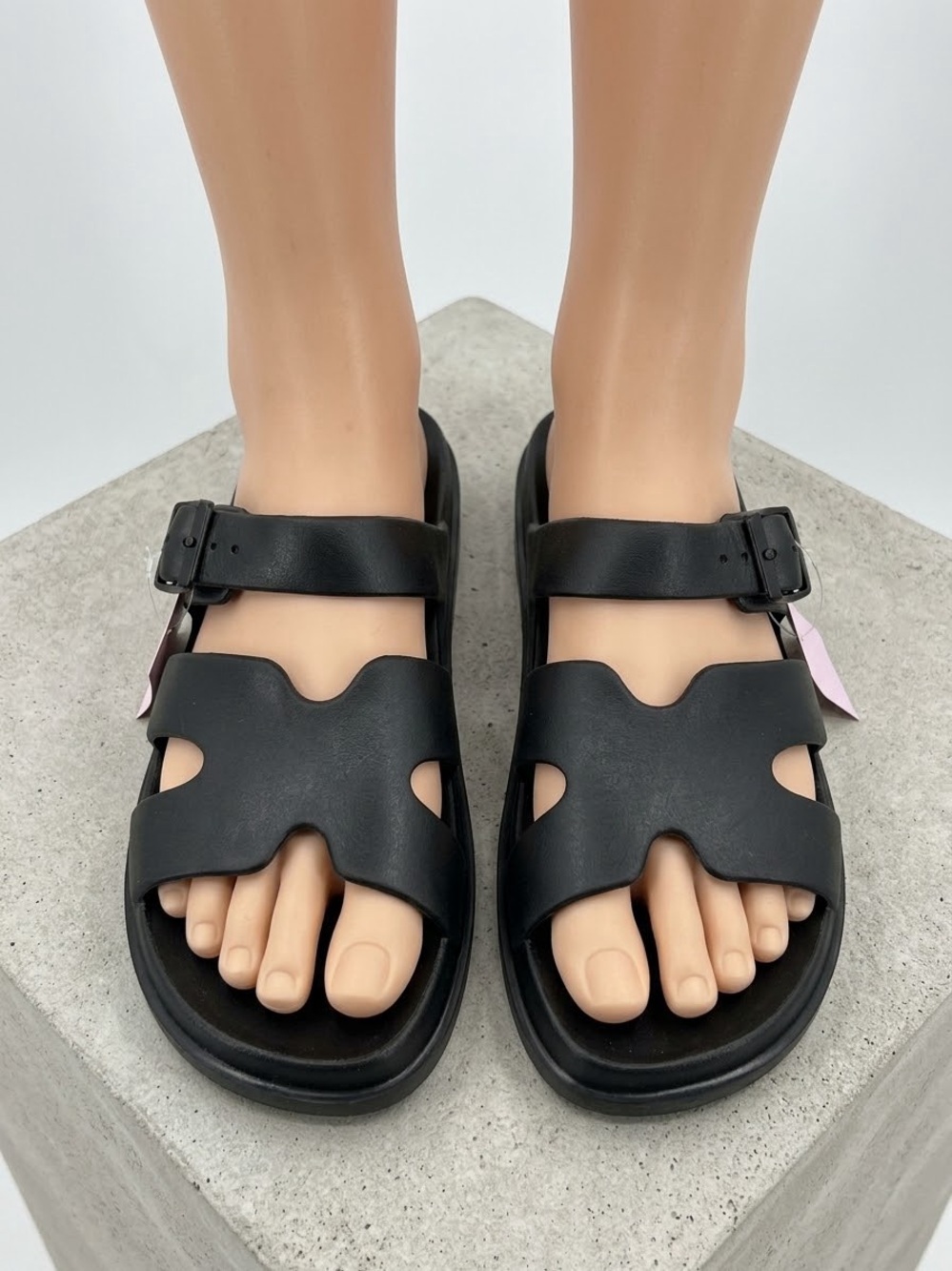 Women's Black Buckle Slide Sandals